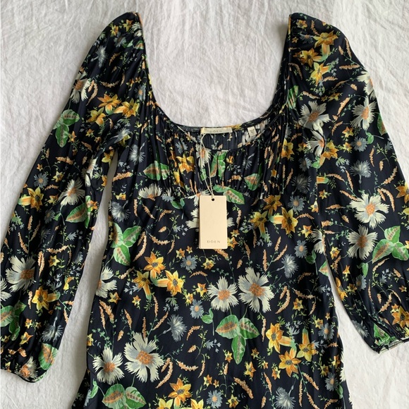 NWT Doen Guinevere Silk Ruched V Neck Long Sleeve Bias Midi Dress Sweet Anemone - Picture 8 of 15